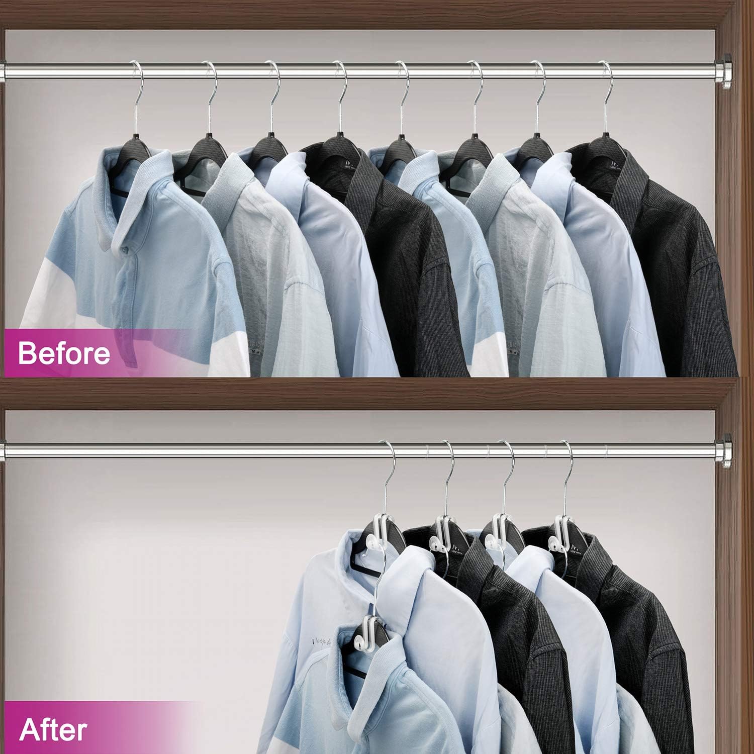Organized clothes with hanger connectors