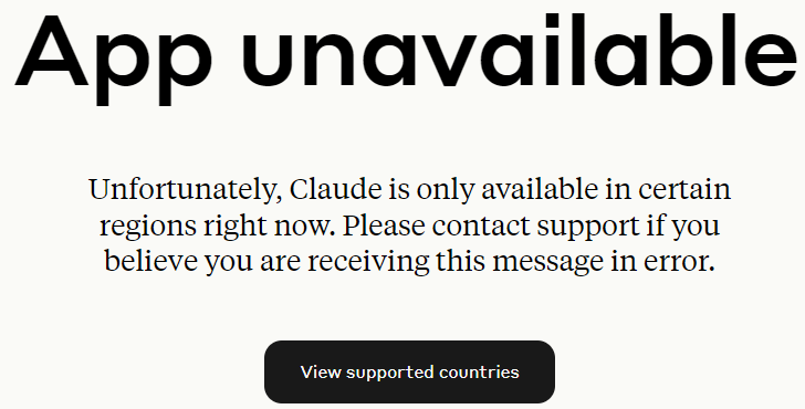 注册 Claude 提示你所在的国家不提供此服务