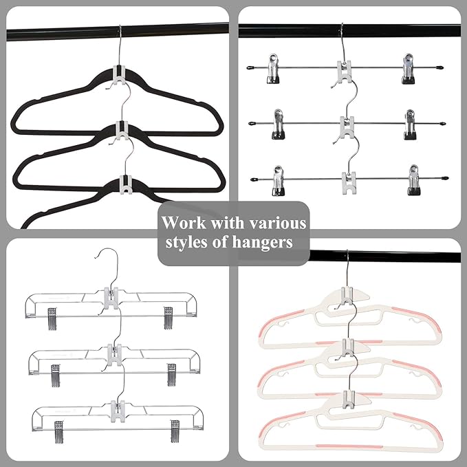 Frezon Clothes Hanger Connector Hooks, Mini Cascading Hanger Hooks for Velvet Huggable Hangers, Heavy Duty Space Saving for Closet 60 Pcs Black